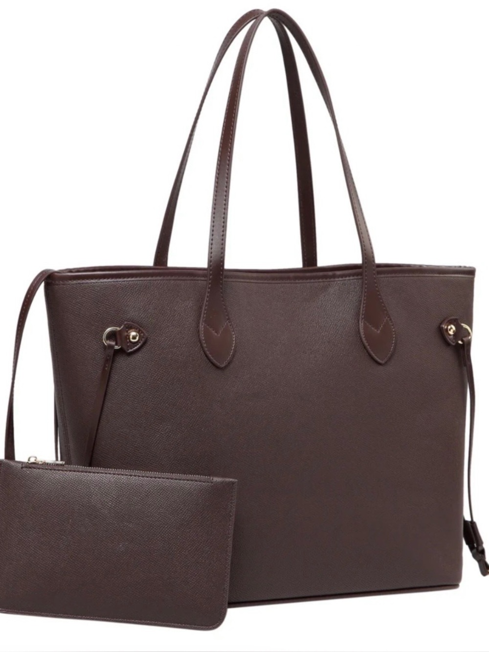 Everyday Structured Tote in Dark Brown with Wristlet